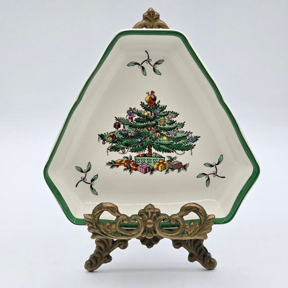 Charming Vintage Spode Christmas Tree Triangular Candy Dish Holiday Serving Dish - Picture 5 of 8